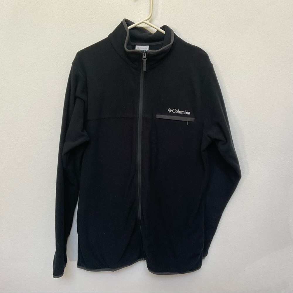 Columbia Black, Grey Fleece Full Zip Jacket With Chest Pocket Size Medium